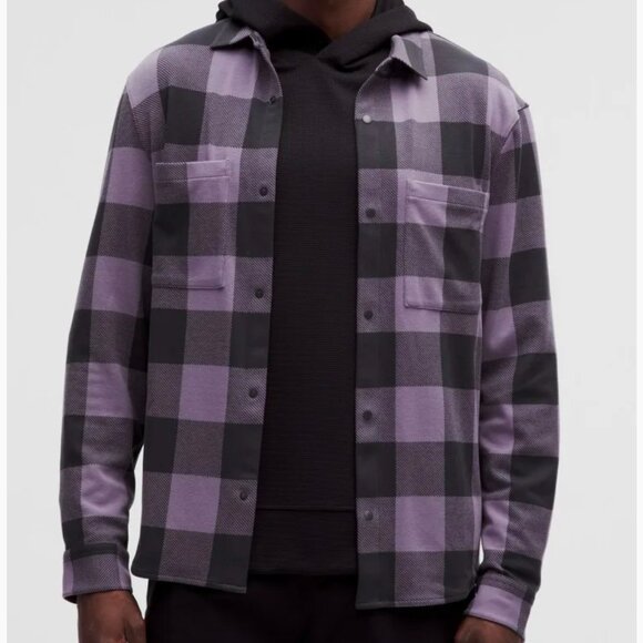 Lululemon Soft Knit Overshirt - Check Plaid Purple Ash - Men's Size L - LM3FELS - Picture 1 of 9